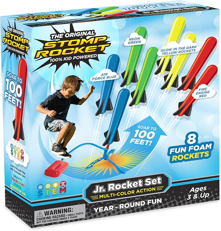Stomp Rocket Jr with 8 Rockets Soars Up to 100 Feet for Ages 3+