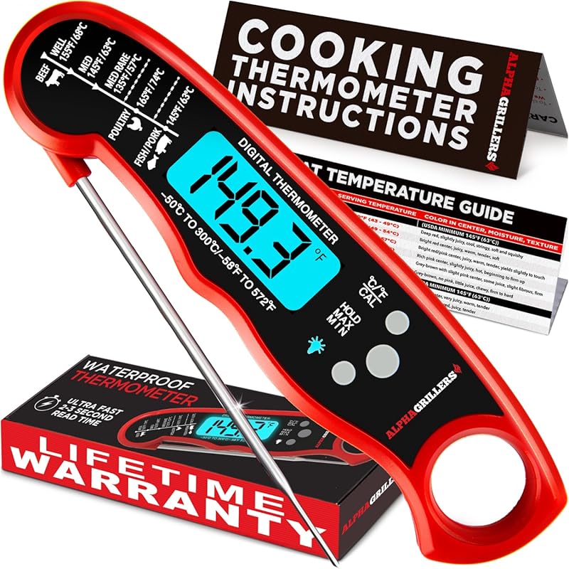 Instant read digital meat thermometer for grilling and cooking, perfec