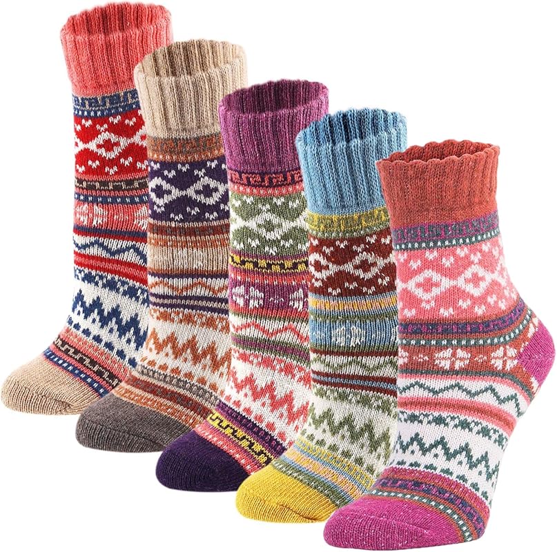 YZKKE 5Pack Womens Vintage Winter Soft Warm Thick Cold Knit Wool Crew 