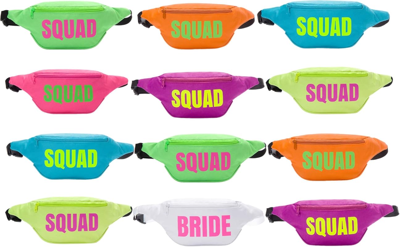Bachelorette Party Fanny Pack Set with 12 Packs Including Bride and Sq