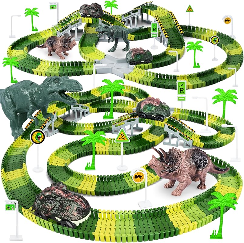 Dinosaur Track Playset with 2 Race Cars for Ages 3 to 6 Year Old Boys
