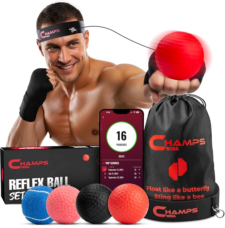 Champs MMA Boxing Reflex Ball Set with App Counter for Speed Training
