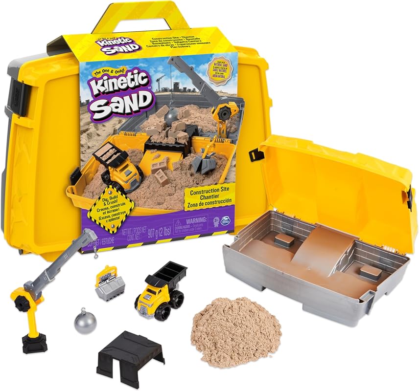Kinetic Sand Construction Site Folding Sandbox with 2lbs Sand and Toy