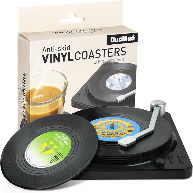 Retro Vinyl Record Coasters Set for Music Lovers Best Gift Under $20