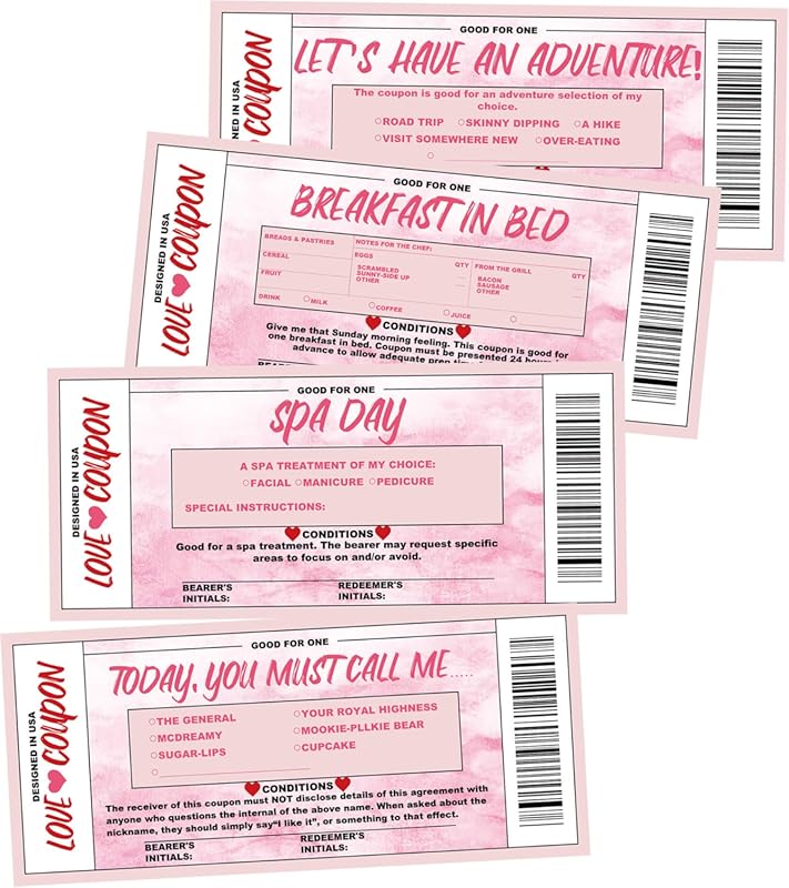 Love Voucher Cards for Him and Her - Romantic Gift for Birthdays, Anni