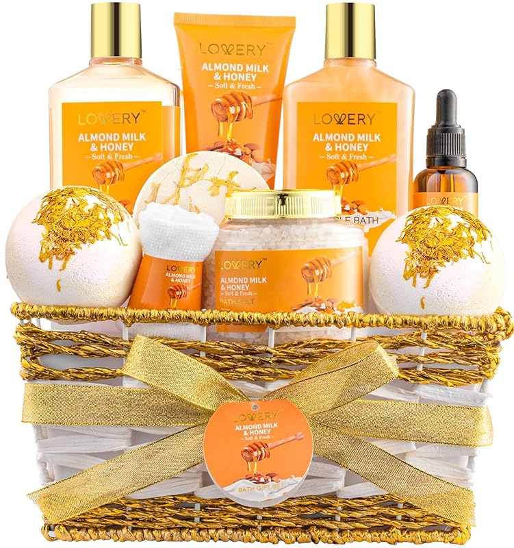 Almond Milk and Honey Spa Gift Basket for Women - 10-Piece Beauty and 