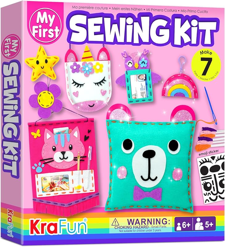 KRAFUN My First Sewing Kit for Beginner Kids Arts & Crafts, 7 Easy DIY