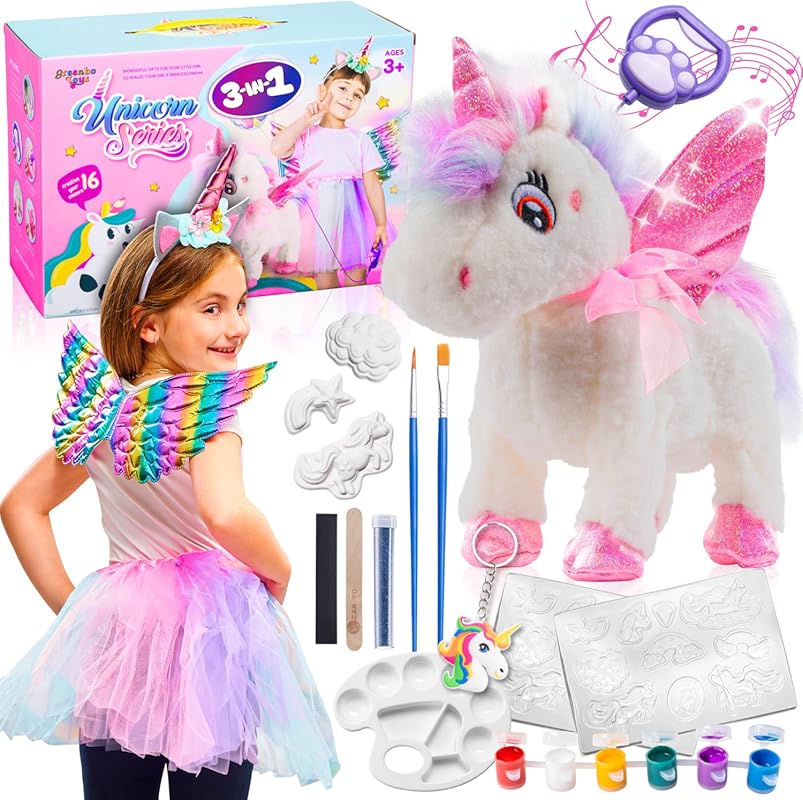 Greenbo Unicorn Craft Kit for Girls with Painting Set and Dress, Ages 3-6
