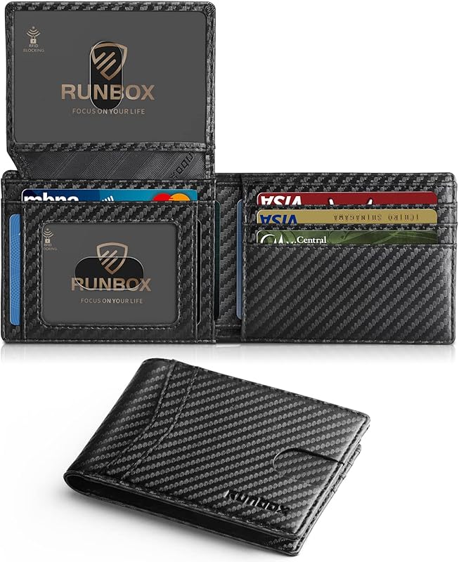 Slim RFID leather wallet for men with two ID windows and gift box