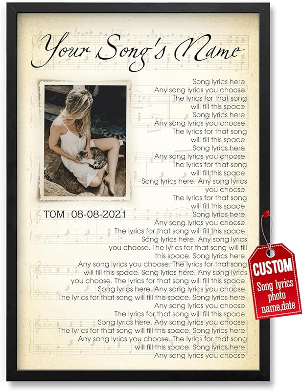Personalized Song Lyrics Poster with Names, Date, and Photo – Romantic