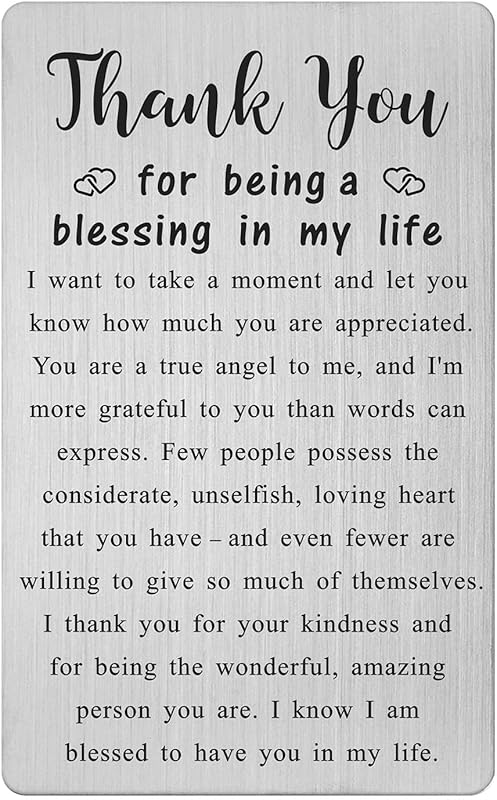 Engraved Metal Thank You Card for Women and Men, Appreciation Gift for