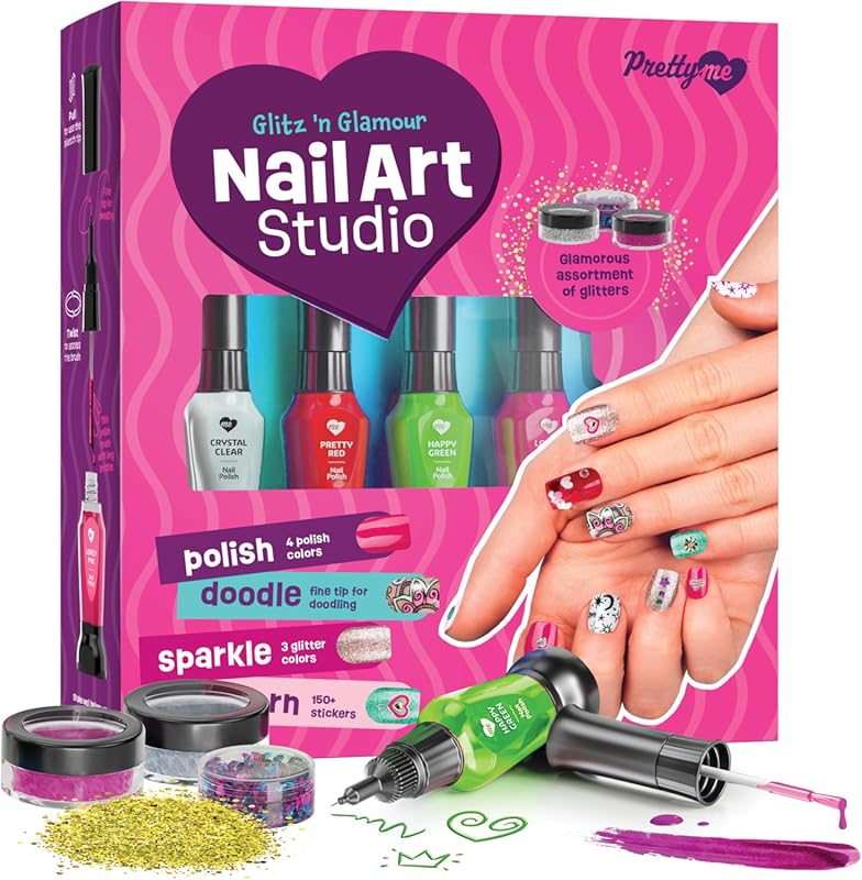 Nail Art Studio Kit for Girls Ages 7-12 with Polish, Glitter and Stick