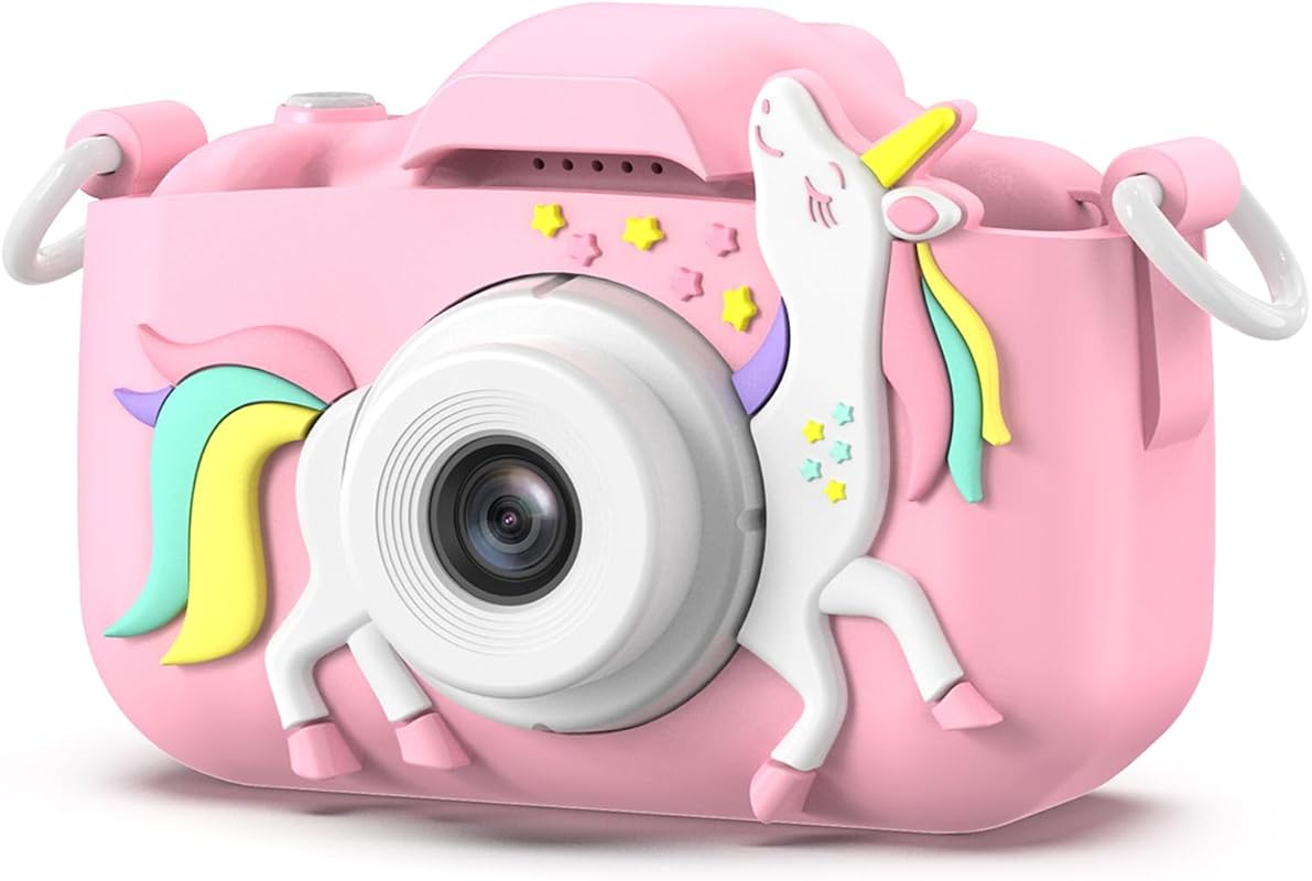 Kids digital video camera with cartoon soft cover and included 32GB SD