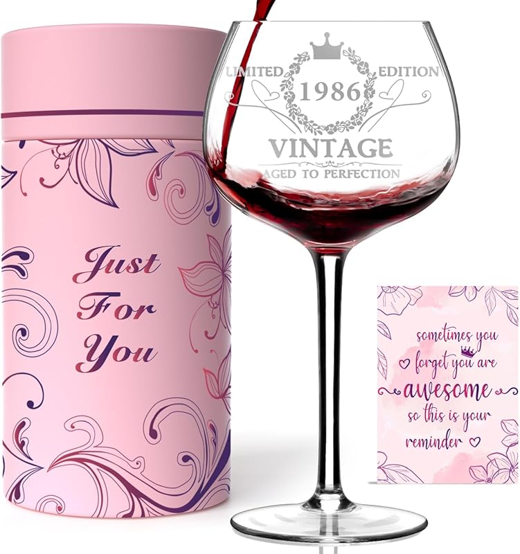 Gumry 40TH Birthday Gifts for Her, Vintage 1986 40th Wine Glass, 40 Ye