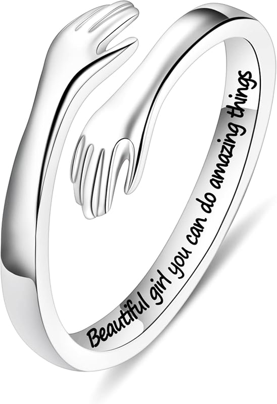 Sterling Silver Hug Ring for Teenage Girls - Adjustable Fine Jewelry G