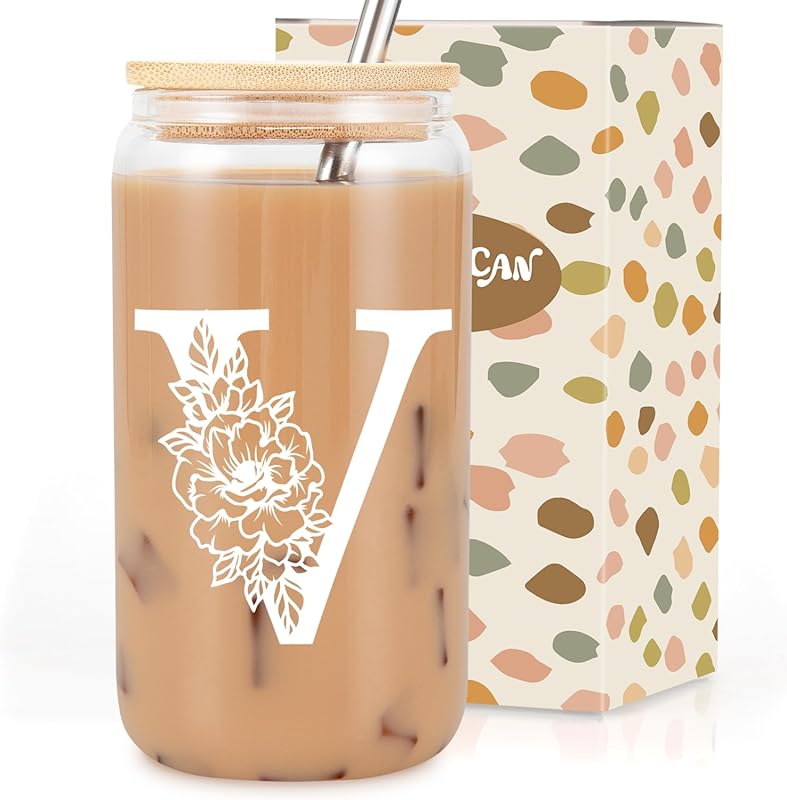 16 oz personalized glass tumbler with straw and lid, best Valentine's