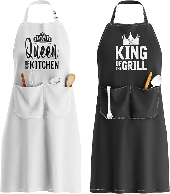 King & Queen Apron Set - Wedding Engagement Gifts for Couples, Funny K