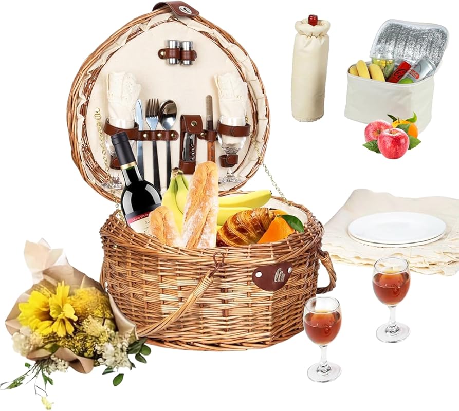 Heart Shaped Picnic Basket Set 2 Person,Wicker Romantic Willow Woven B