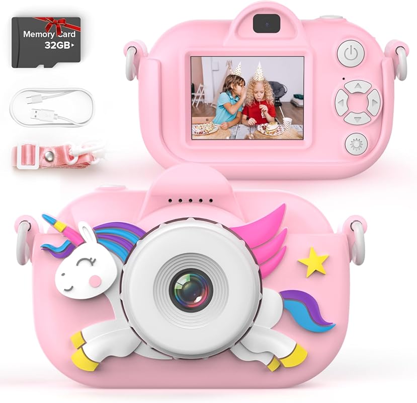 Kids Camera for Girls with 32MP HD Dual Lens, 1080P Video and 32GB Card