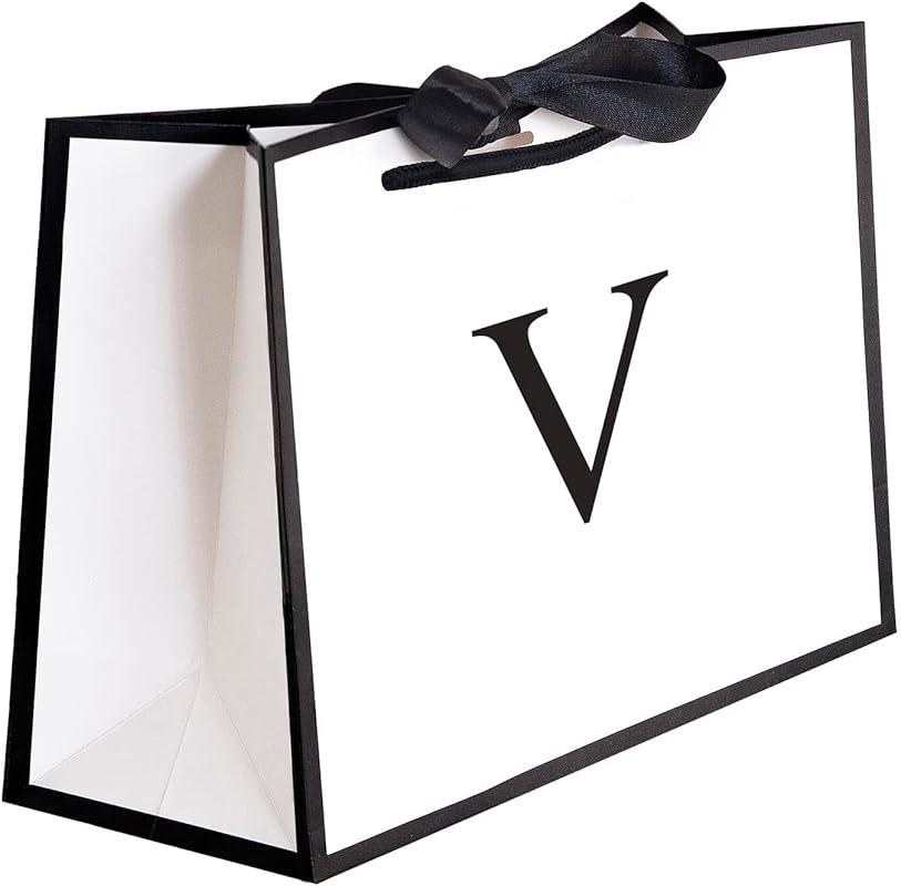 Personalized Initial Gift Bag with Bow Ribbon, Monogrammed Horizontal 