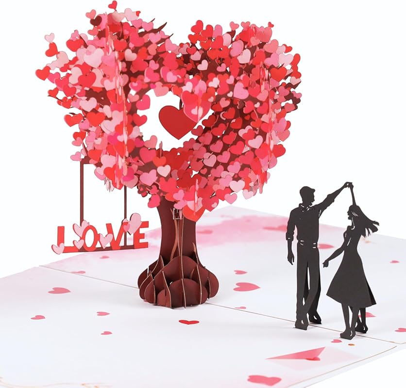 3D love tree pop-up anniversary card for couples, wedding or romantic 