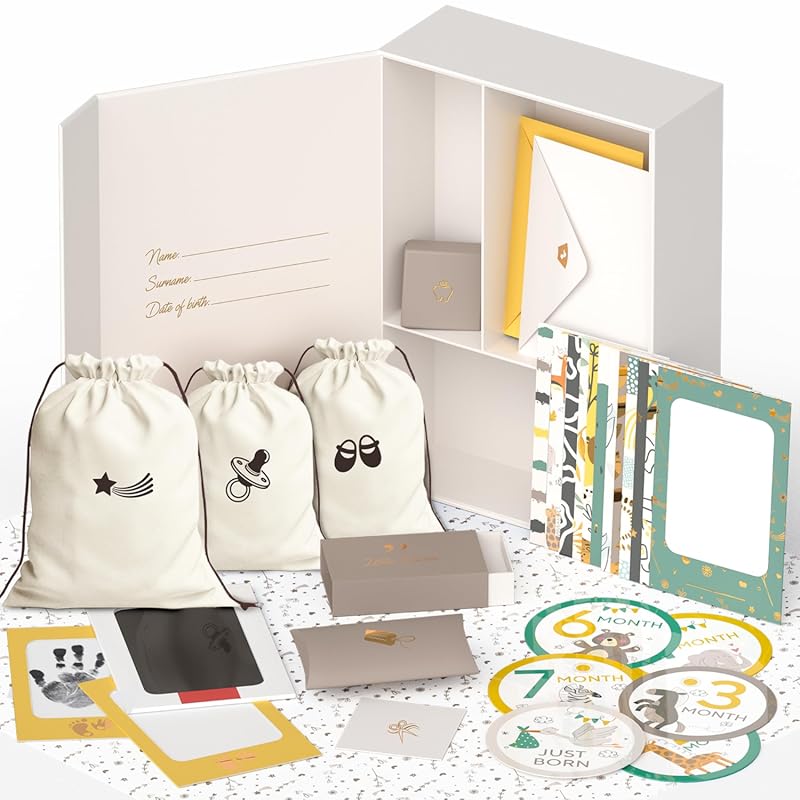 Beige Baby Keepsake Box for New Parents: Storage for Milestones and Me