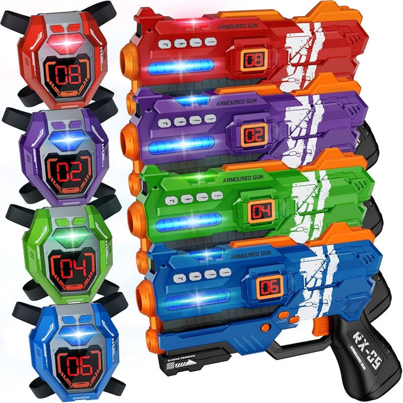 Laser Tag Gun Set of 4 with LED Score Display Vests for Kids Ages 8-12