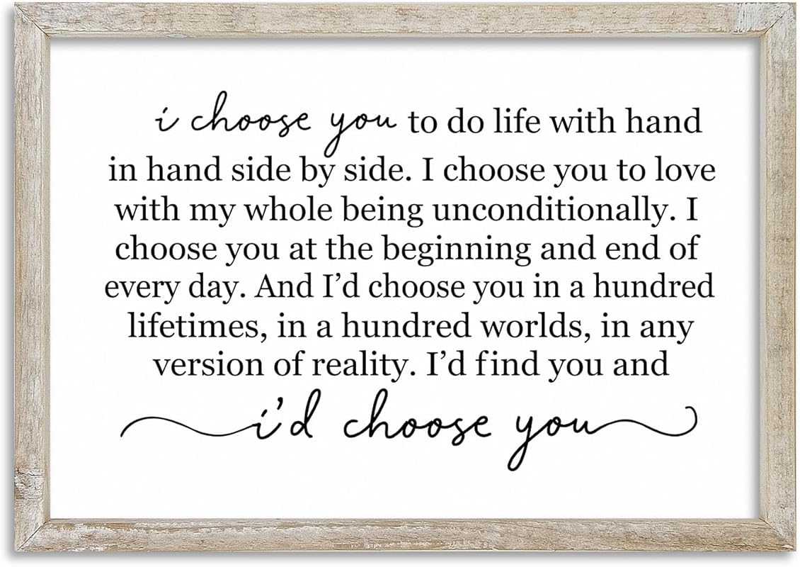 I Choose You White Framed Wall Decor – Modern Love Quote for Wedding o