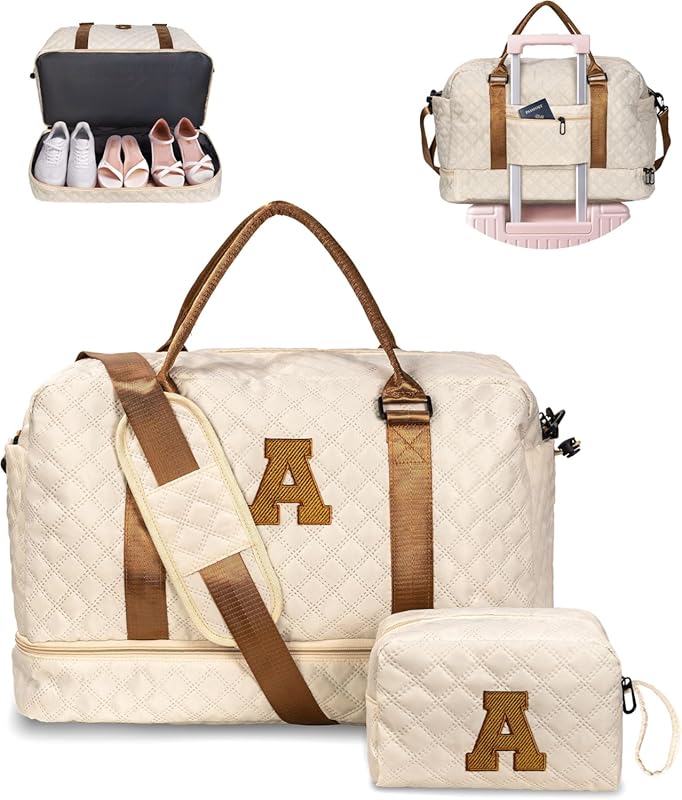Personalized Letter Duffle Bag with Shoe Compartment for Teenage Girls