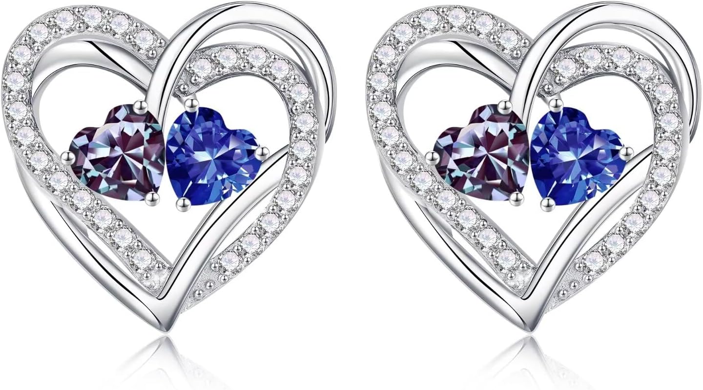 Sterling Silver Heart Birthstone Earrings: Perfect Anniversary or Birt