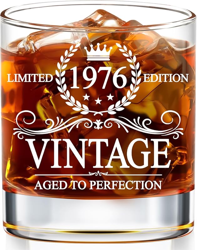Vintage 1976 whiskey glass 50th birthday gift for men born in 1976