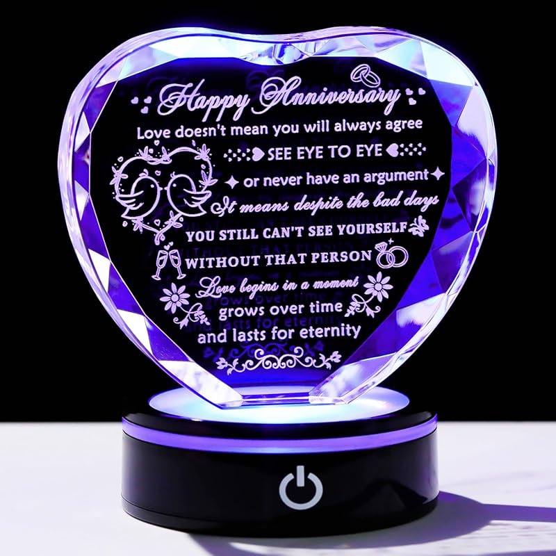 YWHL Wedding Anniversary Crystal Heart Gifts for Couple Parents, Happy