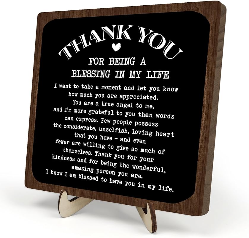 Wooden Thank You Plaque Sign for Friends and Coworkers, 5.9x5.9 Inch A