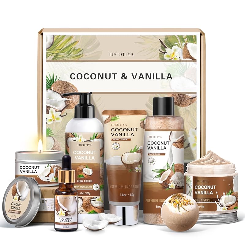 Vanilla Coconut Spa Gift Set for Women with Bath and Body Products for