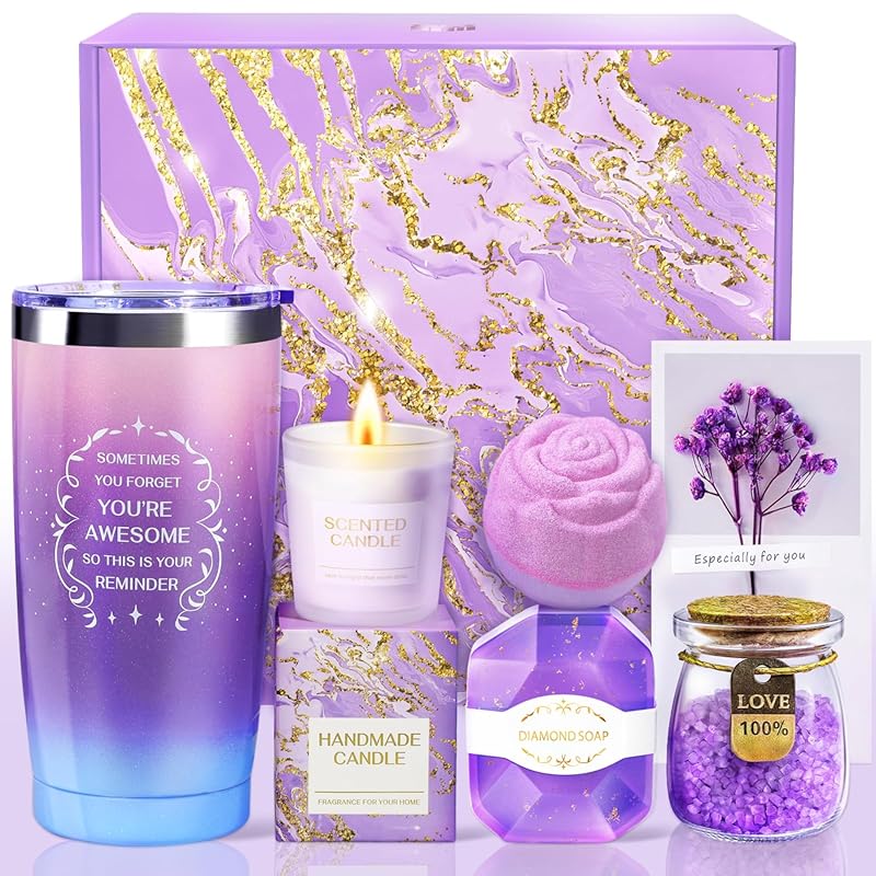 Purple Spa Gift Basket for Her with Self-Care Treats for Valentine’s D