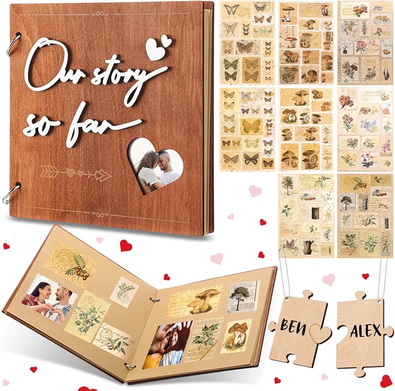 Anniversary Wooden Couples Photo Album 7.87 x 7.87'' Our Story So Far 