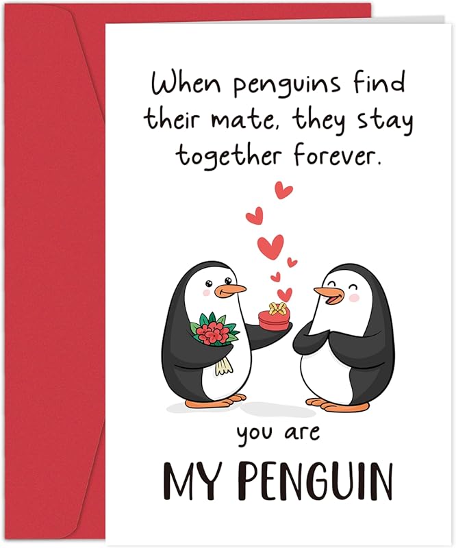 Heollaok Cute Penguin Valentine's Day Card for Couples, Romantic Anniv