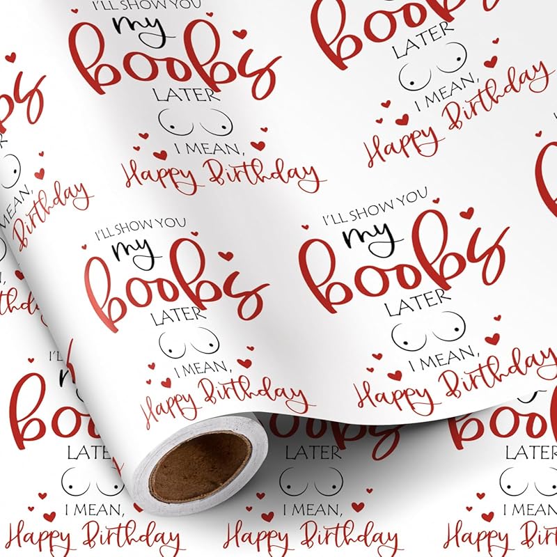 RUSPEPA funny birthday wrapping paper for him, cheeky design mini roll