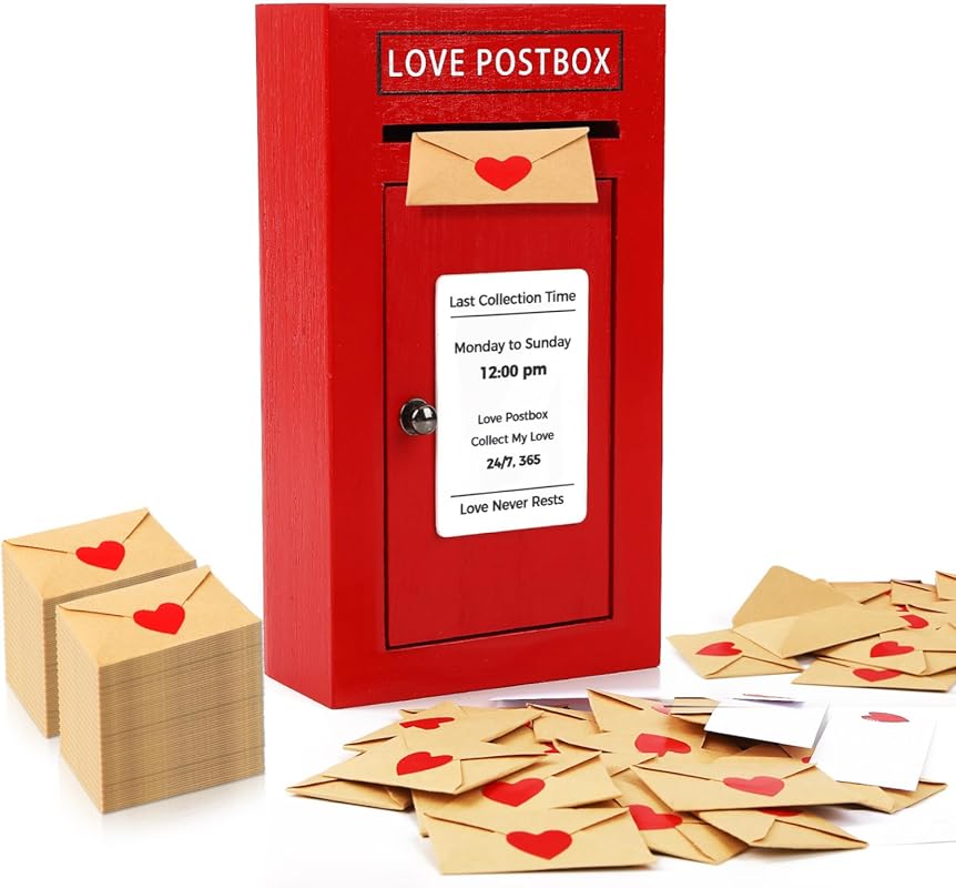 Romantic Love Postbox with 50 Mini Love Notes and Envelopes, Valentine