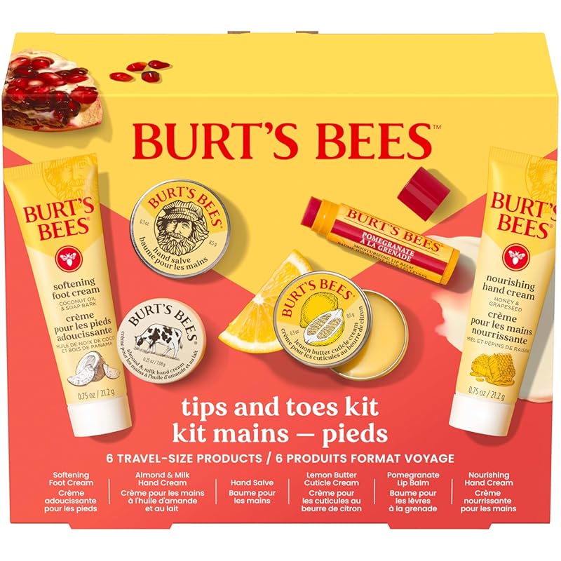 Burt's Bees Tips and Toes Kit with 6 Travel Size Hand and Foot Care Pr
