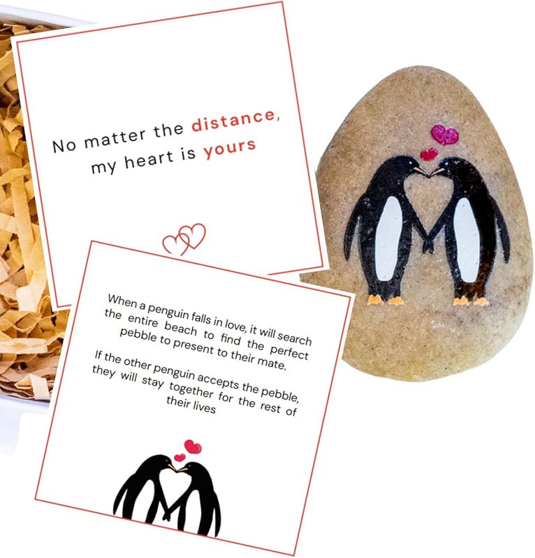 Penguin Pebble Keepsake for Long Distance Couples on Anniversaries or 