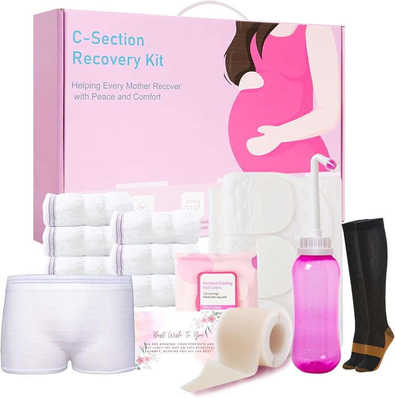 C Section Recovery Kit with Peri Bottle, Belly Binder, Scar Patches an
