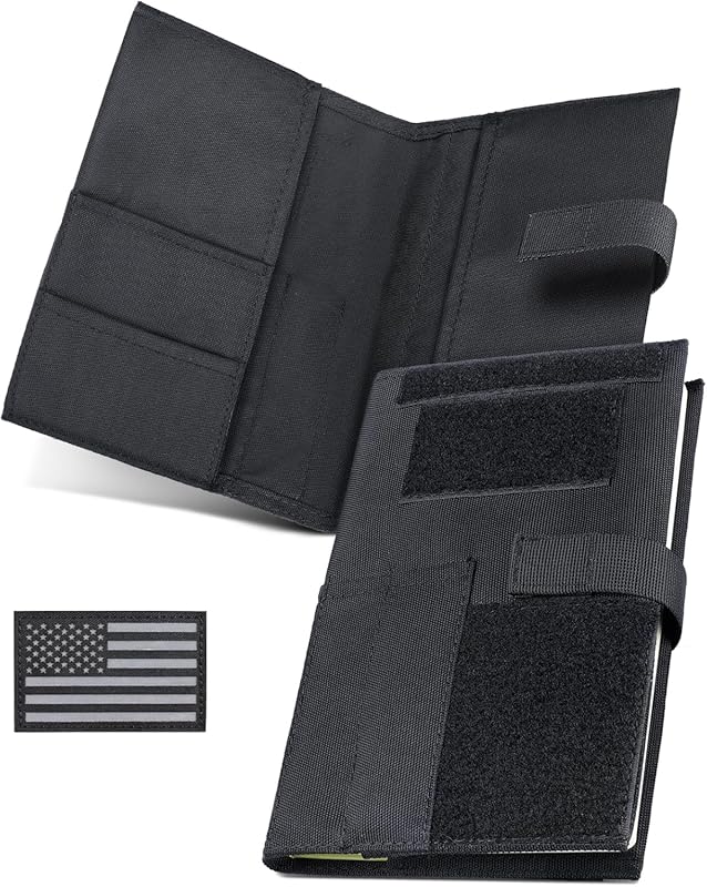 Black Tactical Notebook Cover for 5.5 by 8 Inch Military Log Books wit