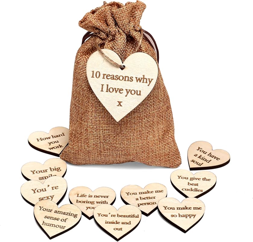 10 Reasons Why I Love You Wooden Hearts - Romantic Anniversary and Val