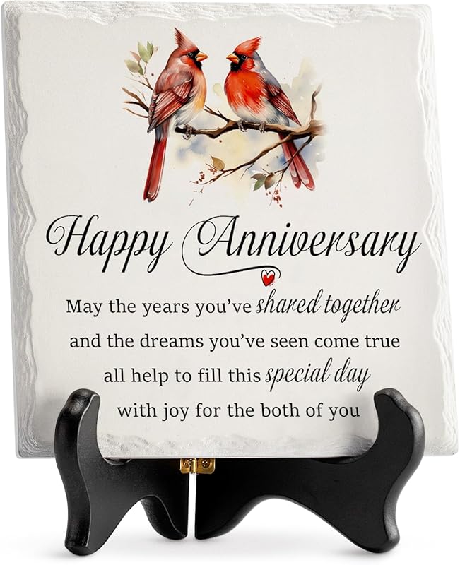 LukieJac Anniversary Couples Gifts - Cardinal Ceramic Plaque - Happy A