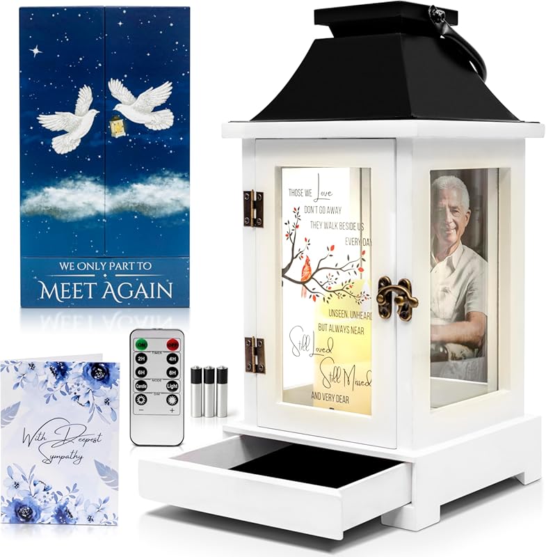 Memorial Lantern - Unique Design with a Drawer for Keepsakes & a Photo