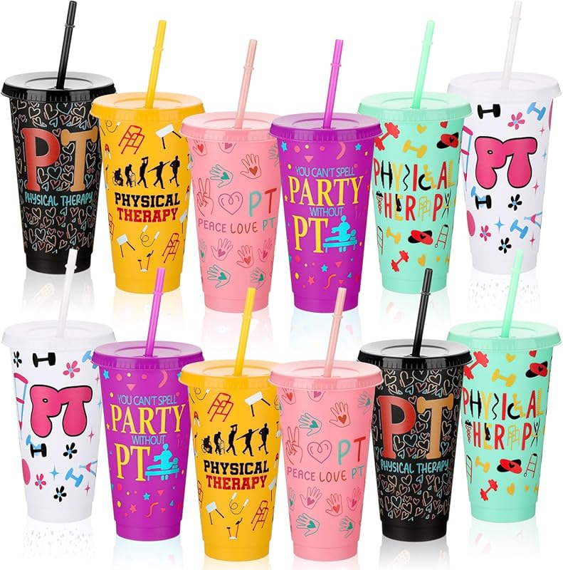 24 oz Tumbler with Straw and Lid for Physical Therapists, 12 Pack