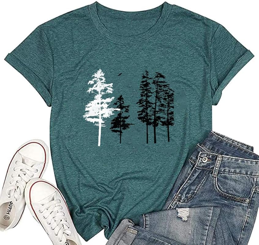 Funny Graphic Women Skinny Pine Tree Shirt Summer Hiking Camping Athle