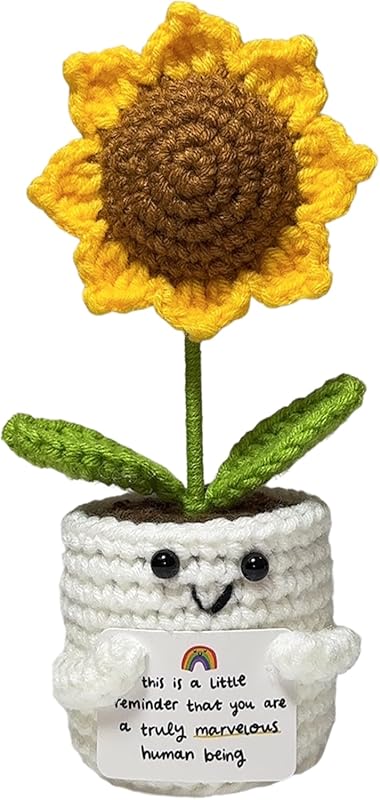 Positive Emotional Support Doll Crochet Sunflowers with Card,Inspirati