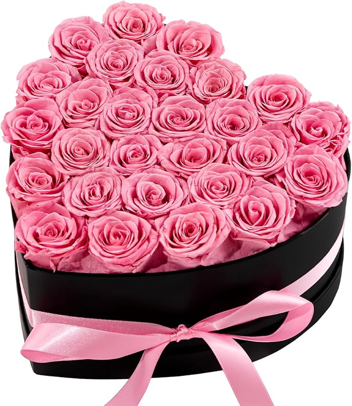 Box of 27 preserved pink eternal roses, romantic delivery gift for wif